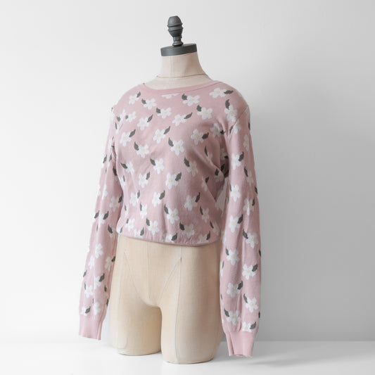 CHANDAIL À FLEURS ROSE PÂLE - XS